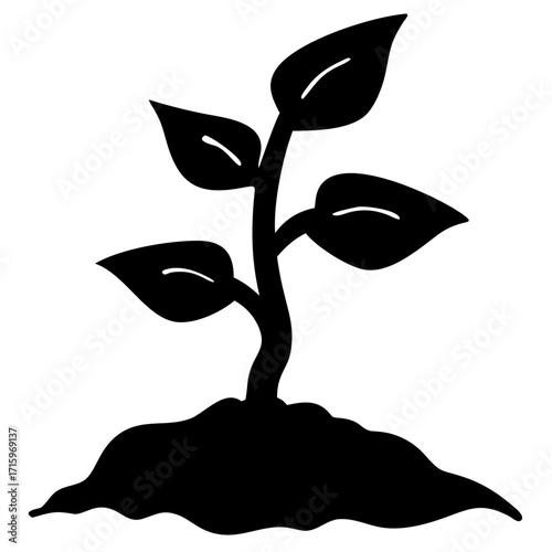 Young Plant Growing Silhouette Vector Illustration Minimal Black and White Nature Growth Design
