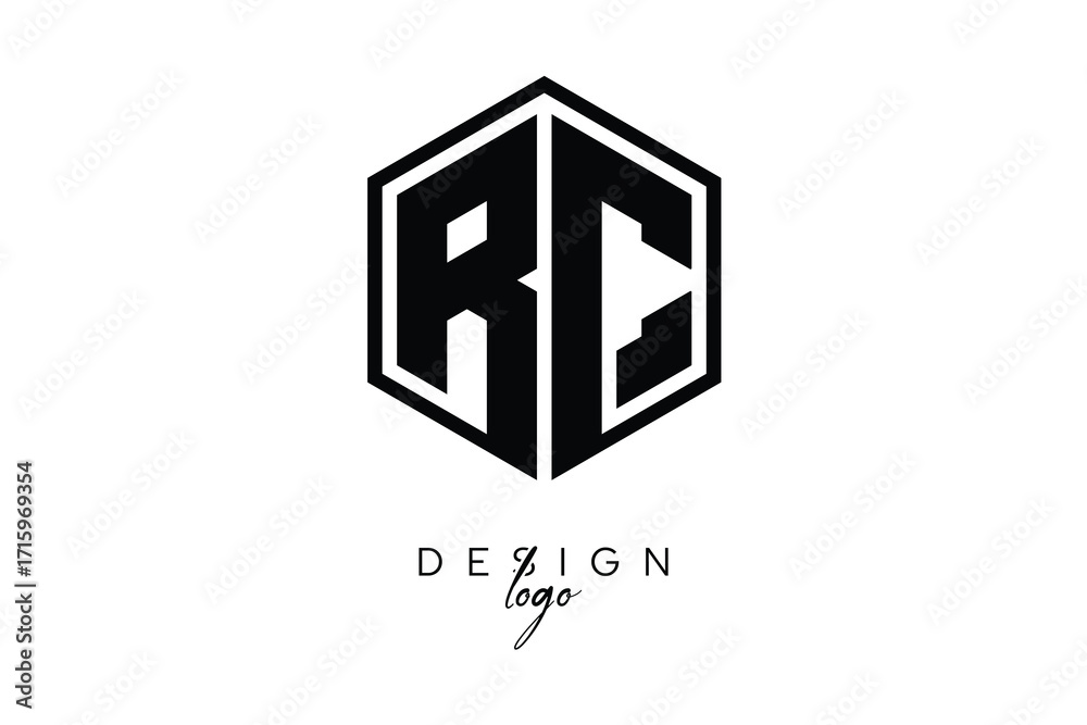 Fototapeta premium RC Polygon Monogram Logo – Modern Hexagon Shield Emblem for Creative Branding & Identity Design
