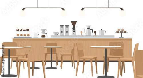 Cozy Coffee Shop Interior with Minimalist Design and Warm Lighting
