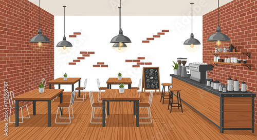 Cozy coffee shop interior with rustic charm and inviting atmosphere