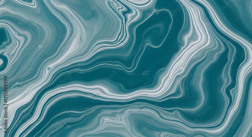 Fototapeta premium Abstract Teal Marble Texture - Fluid Art Background with Swirling Patterns.