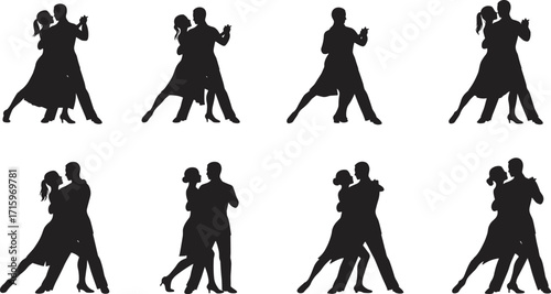 Silhouette couple dancing tango, ballroom performance, romantic dance, passion movement, elegant style, cultural tradition, artistic expression, partner choreography, stage entertainment, 