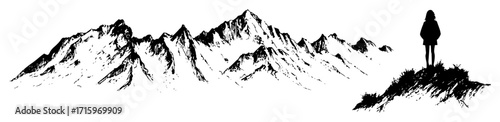 mountain ridge with person silhouette sketch