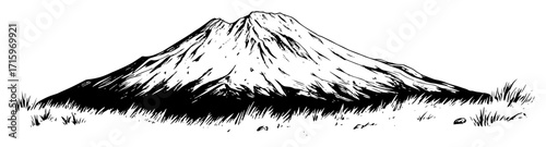 single volcano mountain landscape drawing