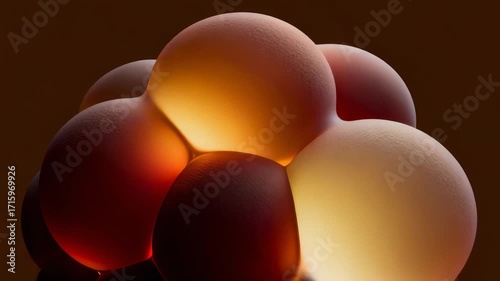 A mesmerizing cluster of soft, organic spheres gently rotates, glowing with a warm internal light. Abstract  for a calm or scientific background.