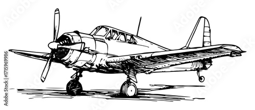 vintage propeller airplane hand drawn sketch
