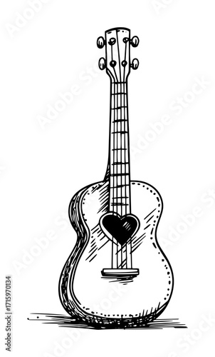 acoustic guitar with heart sound hole sketch