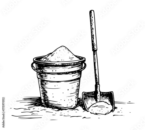 sand bucket and shovel beach toy drawing