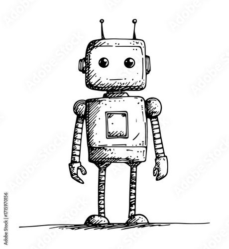 cute retro robot toy sketch illustration
