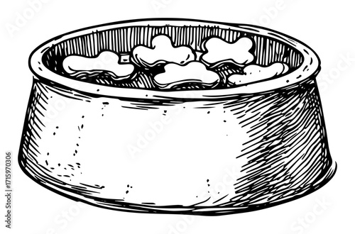 dog bowl with bone treats illustration