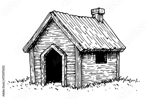 wooden dog house hand drawn sketch