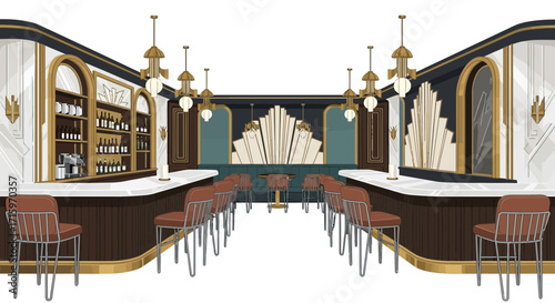 Elegant bar interior showcasing art deco design and inviting atmosphere