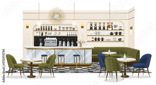 Elegant vector illustration of a sophisticated cafe interior design