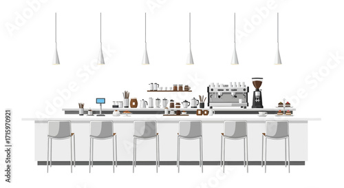 Illustration of a modern coffee shop interior with minimalist design elements