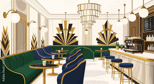 Interior of an elegant cafe or restaurant with Art Deco style decoration