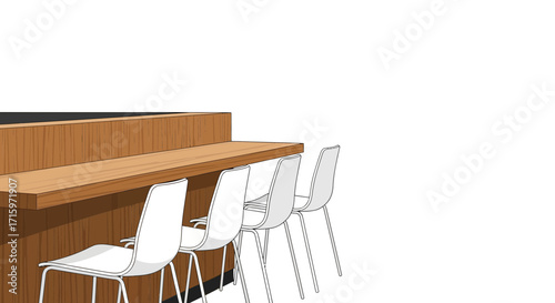 Minimalist illustration of a counter with bar stools in a modern style