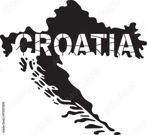 Detailed Vector Map of Croatia with Country Name Overlayed on Transparent Background for Design Projects