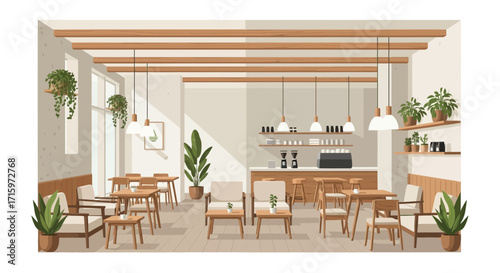 Stylish and inviting modern coffee shop interior with minimalist decor