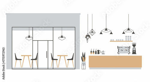 Stylish Coffee Shop Interior Design with Modern Furnishings and Decor Elements