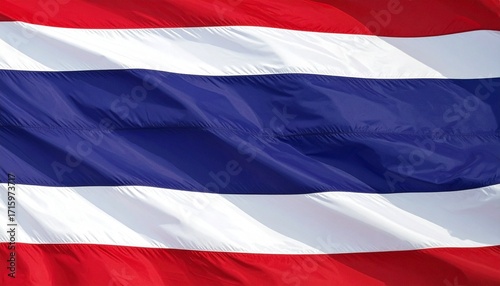 Free Download Thailand’s “Thong Trairong” flag with five horizontal stripes—central blue band flanked by red and white evokes nation, religion, and monarchy in bold minimalist cultural composition. - GFXLoad