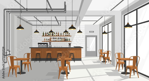 Trendy Urban Bar Interior with Minimalist Design and Modern Furnishings