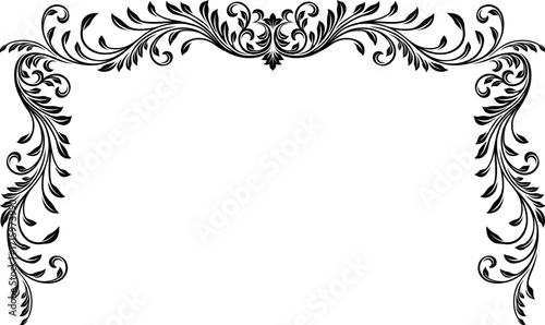 A filigree heraldic crest motif floral pattern border frame. Original design in a vintage style.