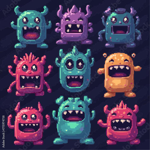 Pixelated Monster Mayhem A Colorful Collection of Playful Characters in a Digital World