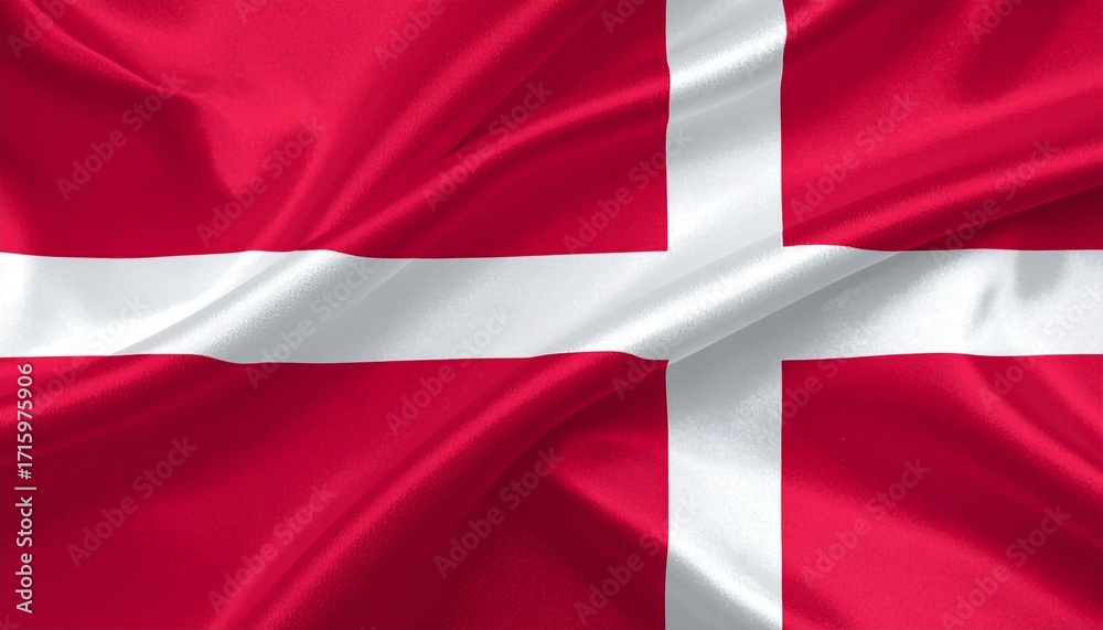 Fototapeta premium Denmark’s Dannebrog flag with red field and white Nordic cross—shifted geometry evokes Christianity, legacy, and symbolic unity in bold minimalist national heritage composition.