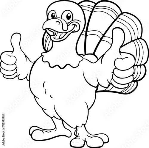 A turkey Thanksgiving cartoon bird Christmas mascot giving a thumbs up