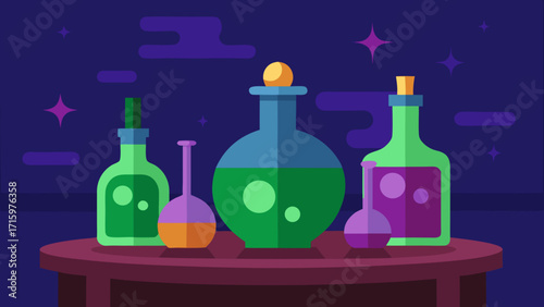 Mysterious Potion Bottles on Witch’s Table