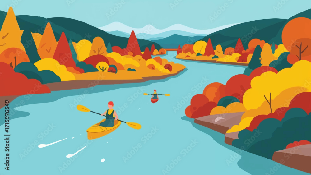 Fototapeta premium Kayaking Through Autumn Colors