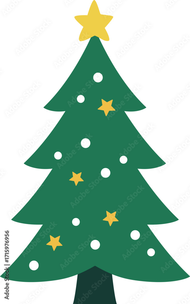 Obraz premium Green Christmas Tree clipart isolated. Christmas Trees with Star Decorations flat Vector Illustration. Transparent background.svg.