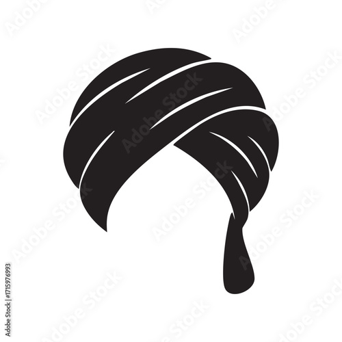 Elegant Headwear A Stylish Black and White Turban Silhouette for Fashion, Culture, and Apparel Designs with Detailed Fabric Texture