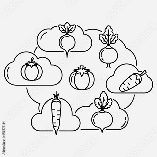 Vegetable Cloud Outline Fresh Produce and Healthy Eating Minimalist Illustration