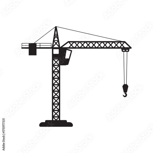 Silhouette of a Construction Crane Standing Tall and Strong Against a White Background Construction and Engineering Power