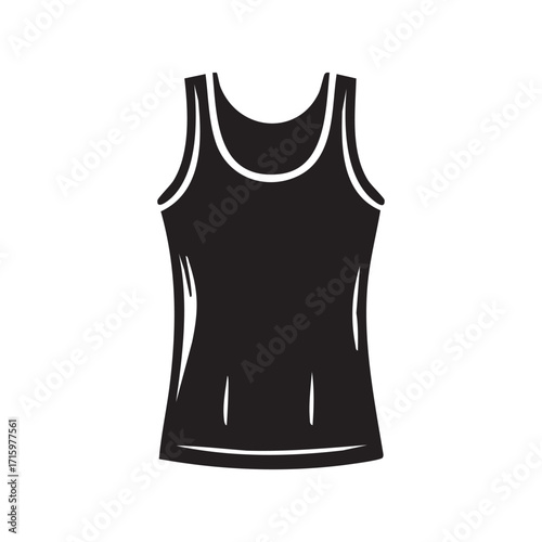 Sleeveless Shirt Silhouette with White Trim Simple Fashion Illustration of a Shirt Black and White Minimalist Style Isolated