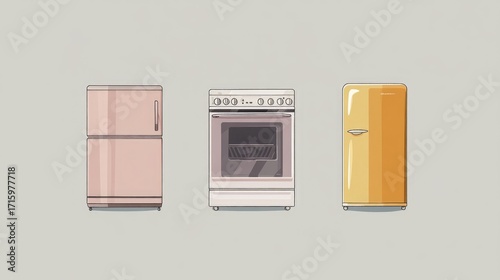 Colorful Kitchen Appliances in Flat Design for Interior Decor