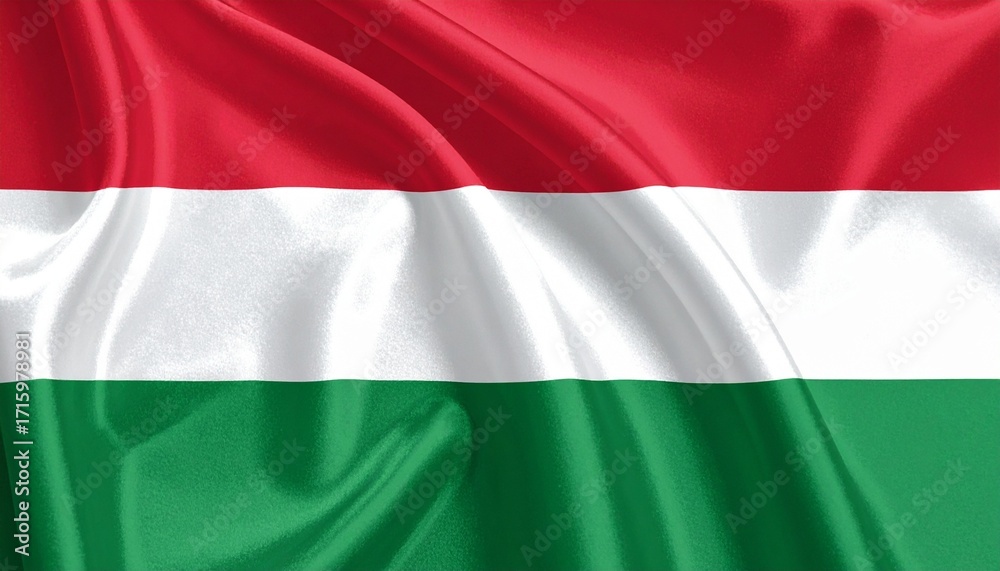 Obraz premium Hungary flag with horizontal red, white, and green stripes—symbolic trio evokes strength, faithfulness, and hope in bold minimalist national identity composition.
