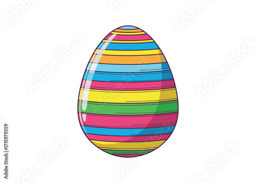 Colorful striped Easter egg with a festive design. A bright, minimalist illustration perfect for an Easter banner.