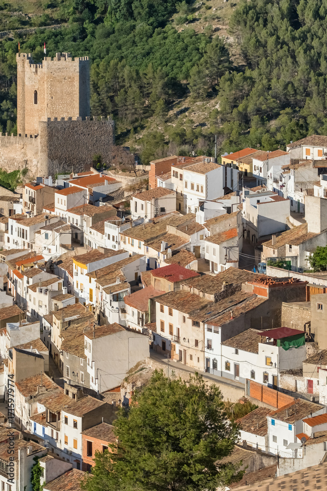 Obraz premium Aerial view of Jorquera town, Alcala del Jucar, Castile-La Mancha, Spain