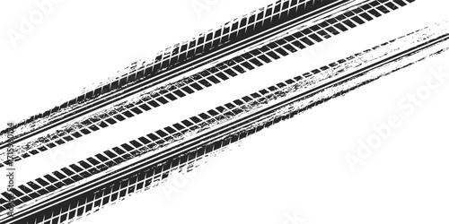 Tire track. Car, bike, motorcycle tyre mark with grunge effect isolated on white background. Wheel footprint on the road. Top view of rubber protector mark