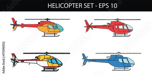 Helicopter Vector Set Colorful Designs for Aviation Projects and Transportation Themes
