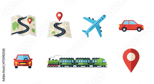 Flat icons depicting various modes of transport and location markers.