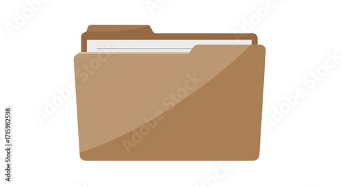 Brown file folder with papers inside, illustration.