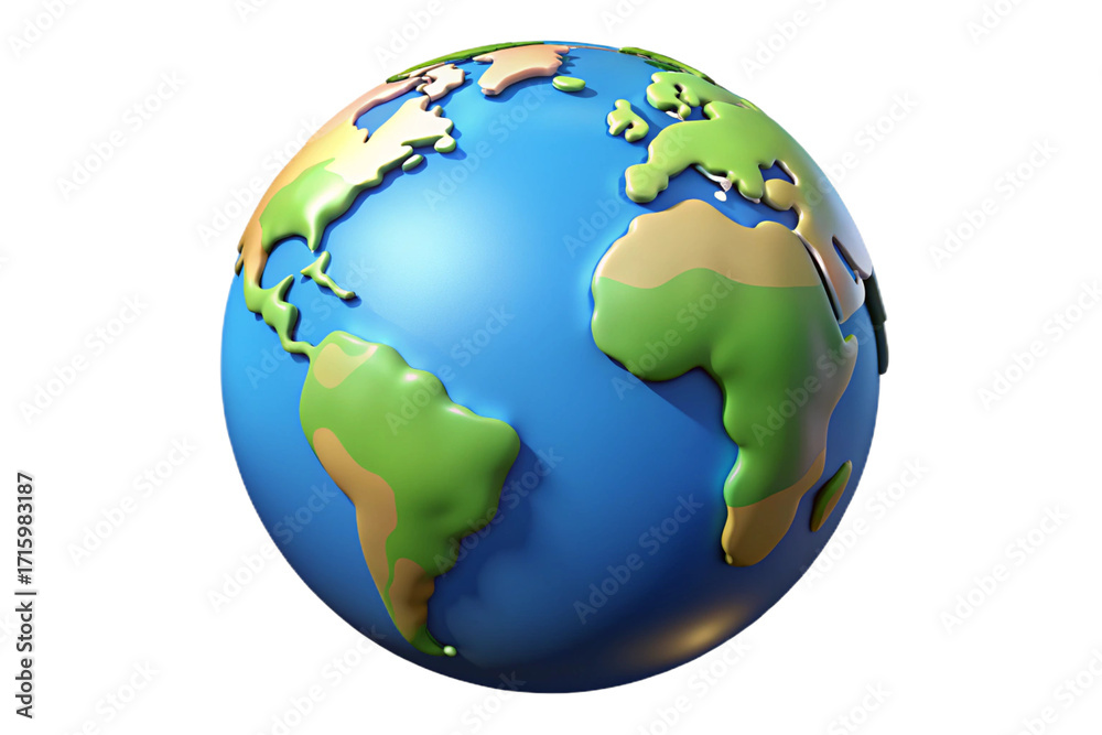 Fototapeta premium Realistic 3d render of planet earth with visible continents and oceans isolated isolated on transparent background