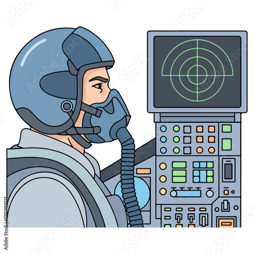 Pilot in cockpit focused on radar screen during flight mission.