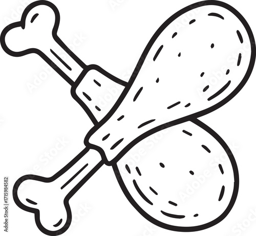 Delicious Chicken Legs Illustration: An inviting illustration showcases two appetizing chicken legs, perfectly cross, rendered in an elegant black and white style.