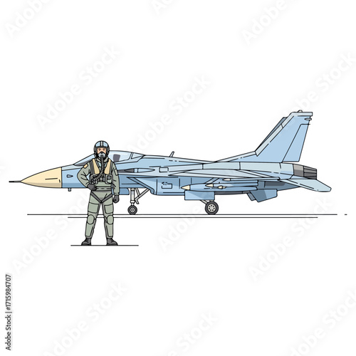 Pilot stands next to a fighter jet on the ground.