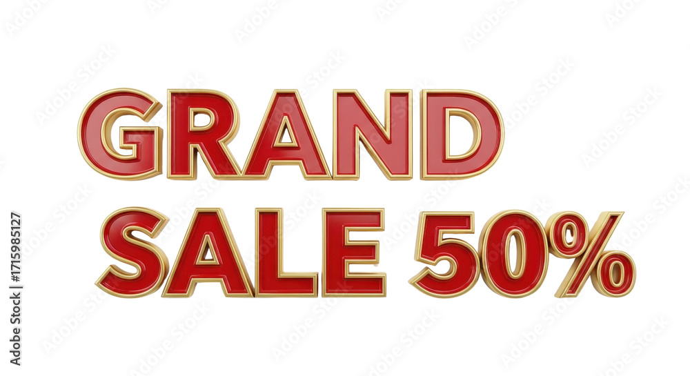 Fototapeta premium Grand Sale 50% off promotional advertisement isolated PNG with Transparent Background