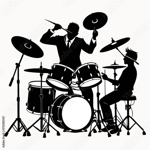 Drummer Silhouette Vector Set – Rock Band Musician Clipart for T-Shirts, Posters & Graphic Design | Editable Drum Kit Art.